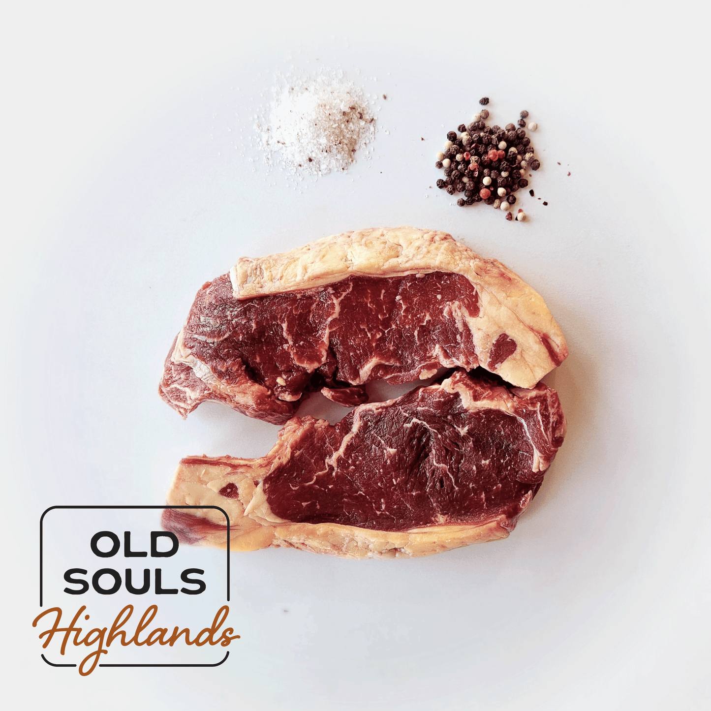 Image of premium highland beef, New York strip steak cut